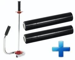 Sparset 2 Rollen Handstretchfolie Handwickelfolie Schwarz Mit Abroller DE LUXE